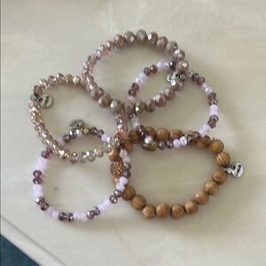 Ermish Beaded Bracelet Set - Brown, Pink and Cream